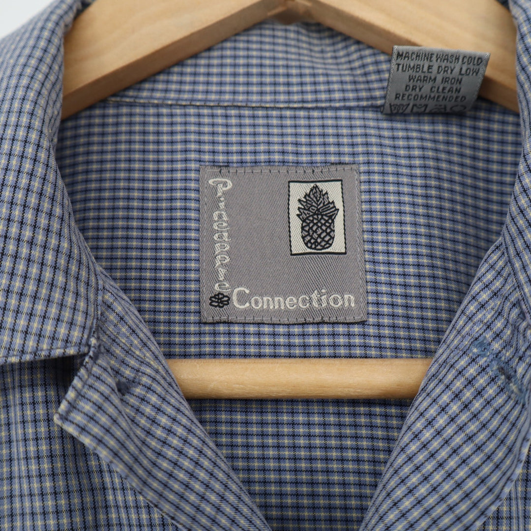 Pineapple Connection Mens Medium Blue Yellow Check Short Sleeve Button Up Shirt
