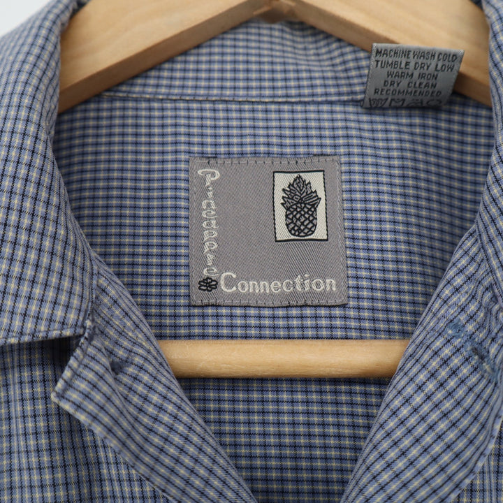 Pineapple Connection Mens Medium Blue Yellow Check Short Sleeve Button Up Shirt