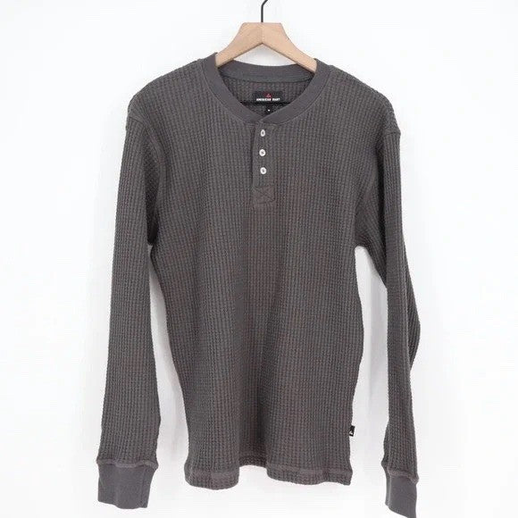 American Giant T-Shirt Mens XL Brown Cotton Stretch Rib Henley Neck Waffle Knit