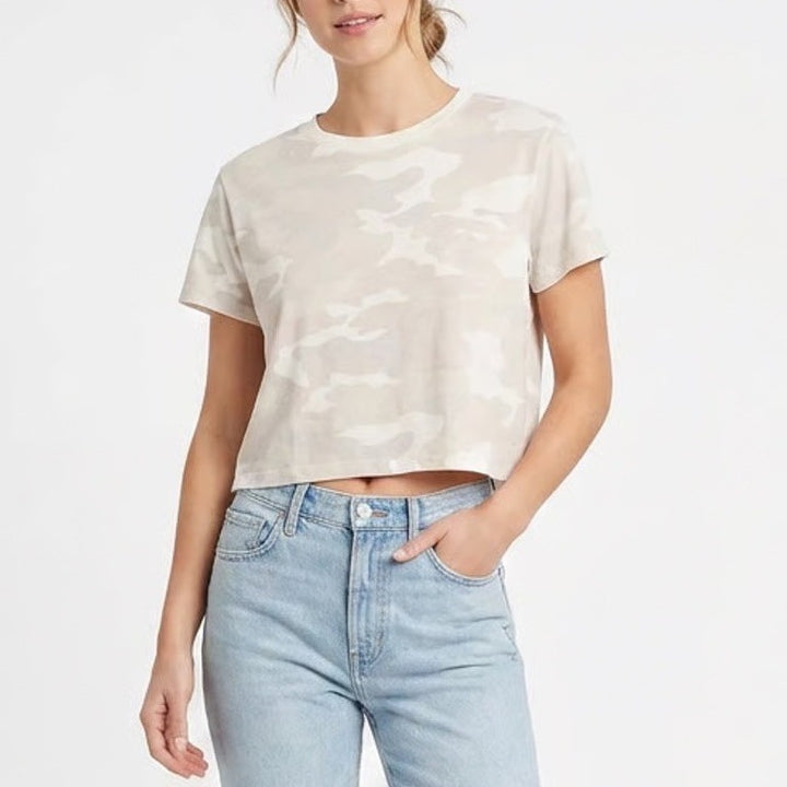 Wild Fable Womens XL Neutral Camo Short Sleeve Cropped Cotton T-Shirt VN1315930