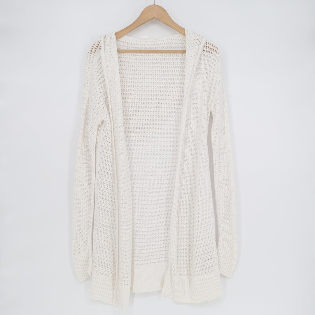 Gap For Good Mens White Crochet Knit Hooded Open Front Cardigan Sweater M