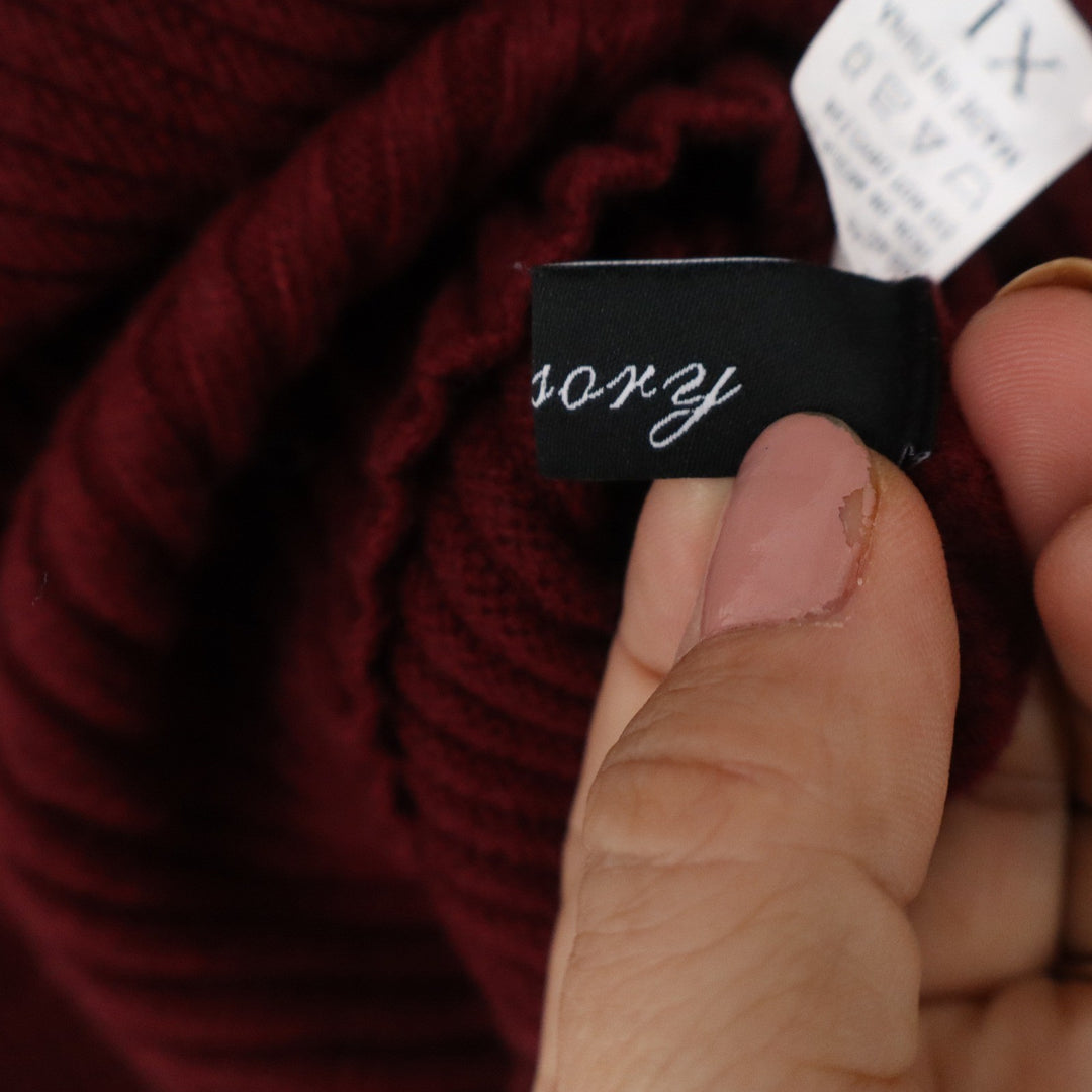 Lilluoxy Womens XL Burgundy Ribbed Turtleneck Oversized Knit Sweater LDC0085