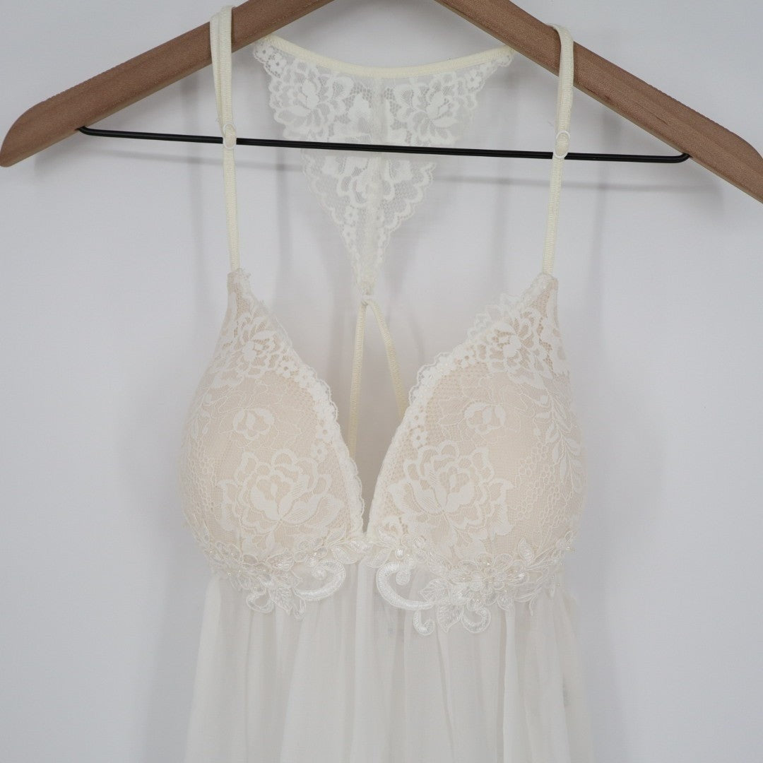 Linea Donatella Juliet Chiffon Babydoll Womens Large White Padded with G-String