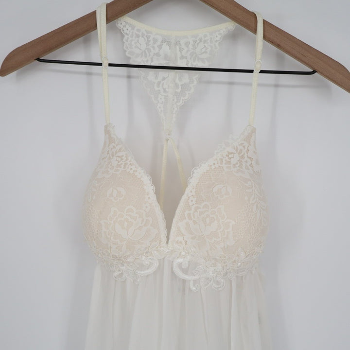 Linea Donatella Juliet Chiffon Babydoll Womens Large White Padded with G-String