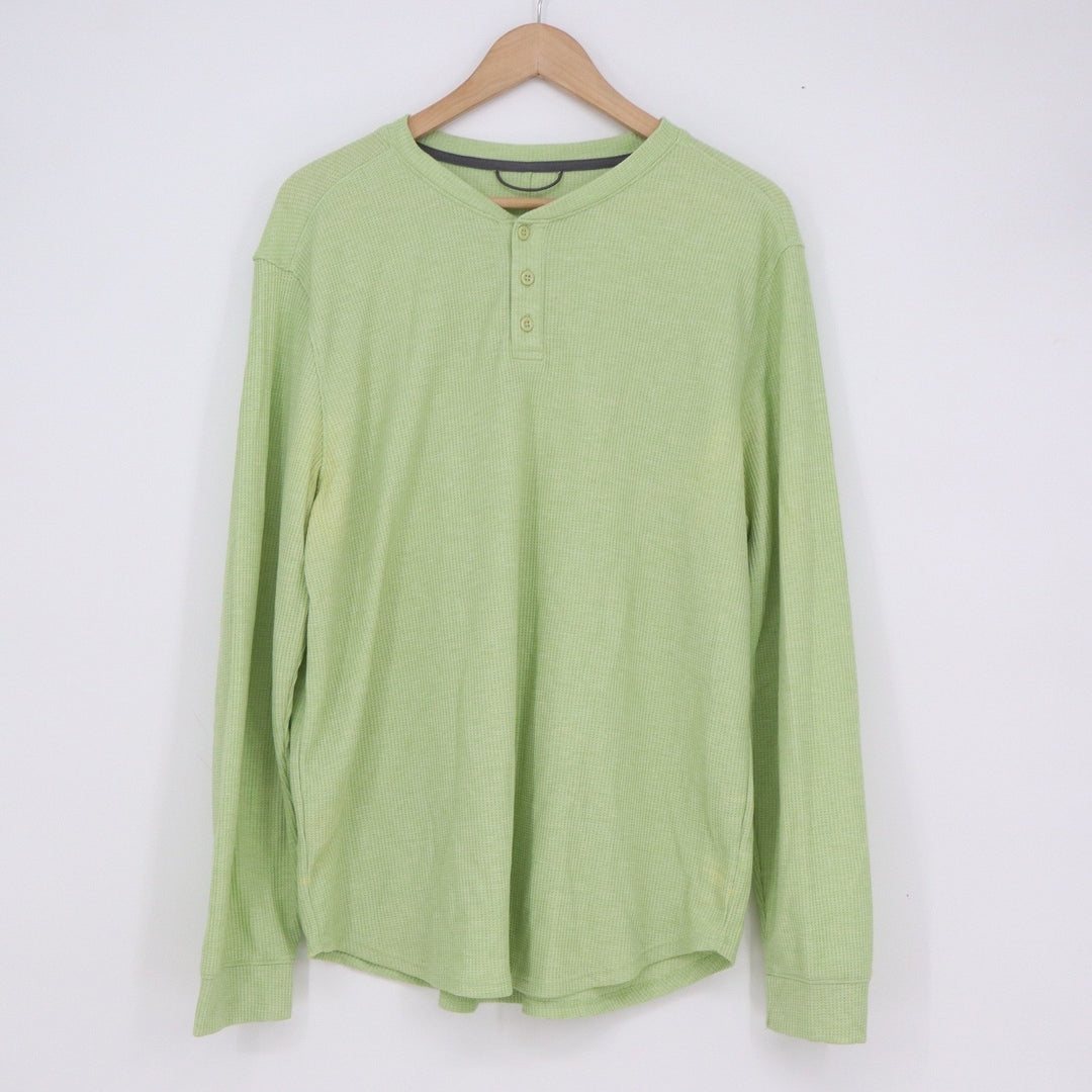 All In Motion Mens L Lime Green Waffle Knit Long Sleeve Henley Shirt