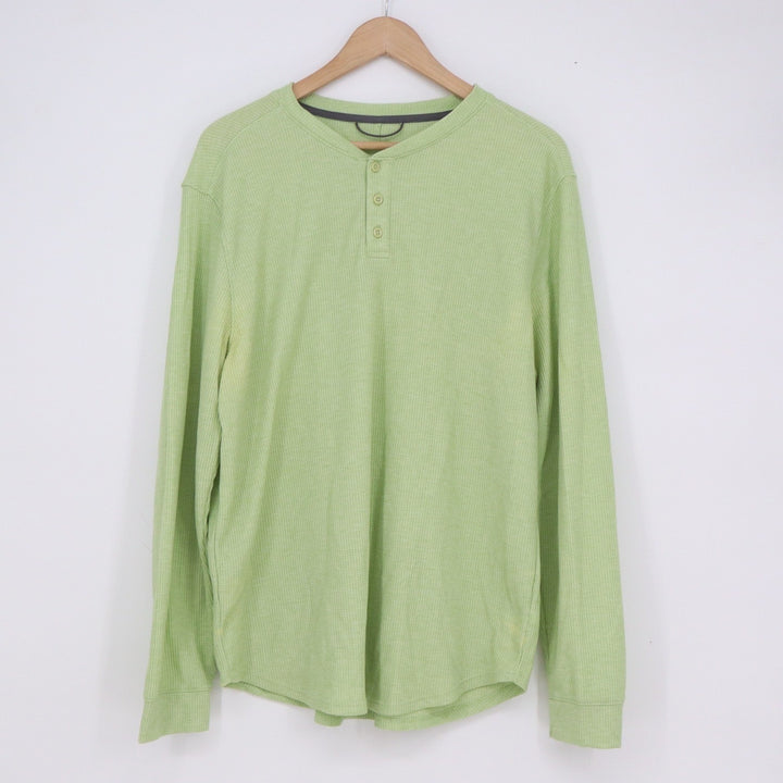 All In Motion Mens L Lime Green Waffle Knit Long Sleeve Henley Shirt