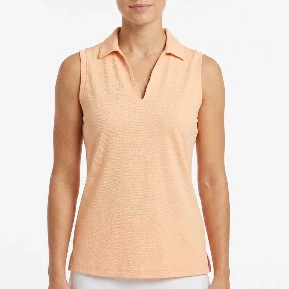 Walter Hagen Clubhouse Womens XL Peach Orange Sleeveless V-Neck Golf Polo Shirt