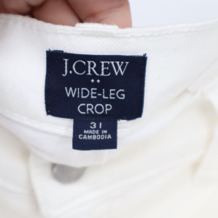 J.Crew Wide-Leg Crop Pants White Denim High Rise Stretch Size 31