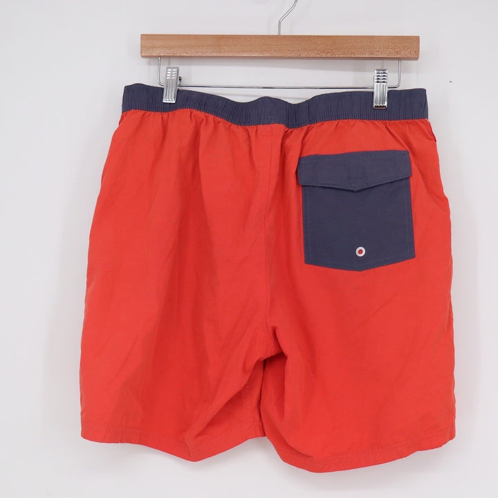 Micros Mens Swim Trunks Orange Navy Blue Side Stripe Board Shorts Size L
