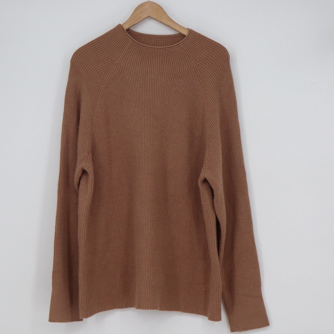 Chocolate Brown Ribbed Knit Crew Neck Raglan Sweater XXL Mens Relaxed
