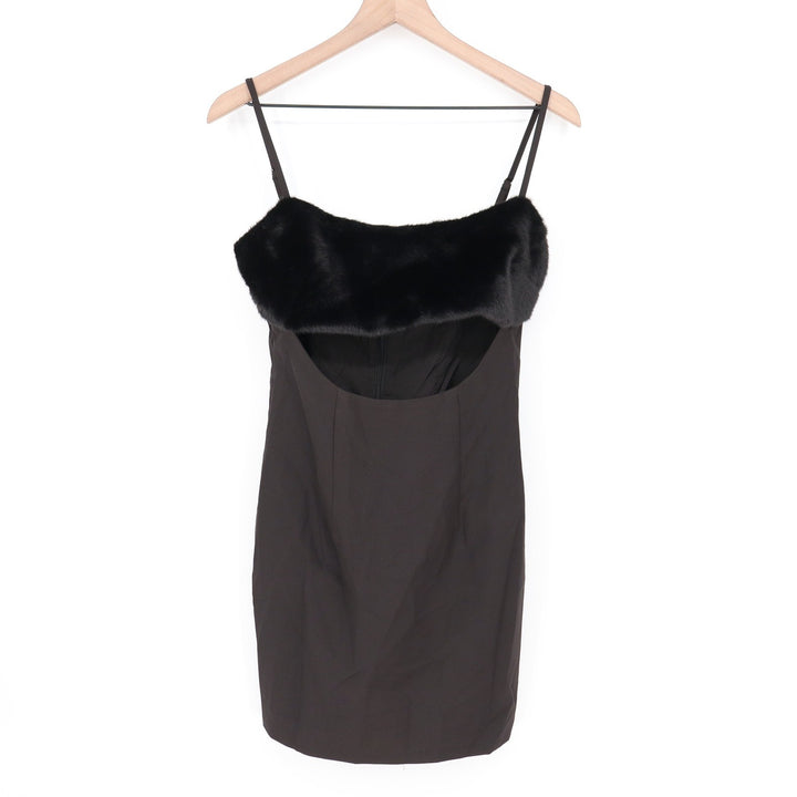 Naked Wardrobe Black Faux Fur Trim Cutout Mini Dress Small