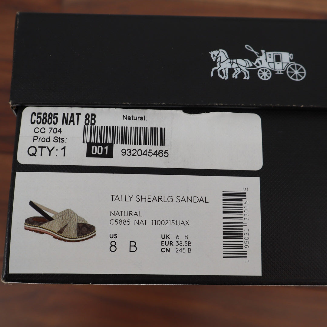 Coach Tally Shearling Sandal Natural Signature Monogram Size 8
