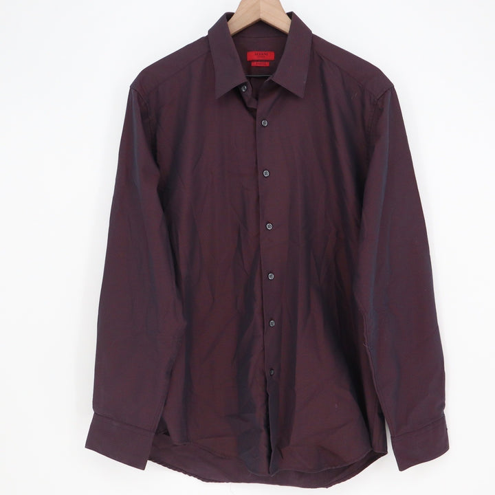 Alfani Fitted Mens Burgundy Navy Micro Stripe Stretch Dress Shirt 16 34-35 L