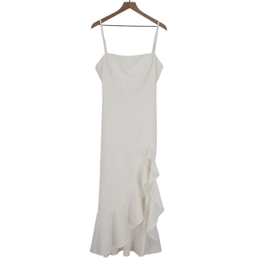 Lulus Iveta Midi Dress Women XL White Cutout Ruffled Sleeveless Adjustable Strap