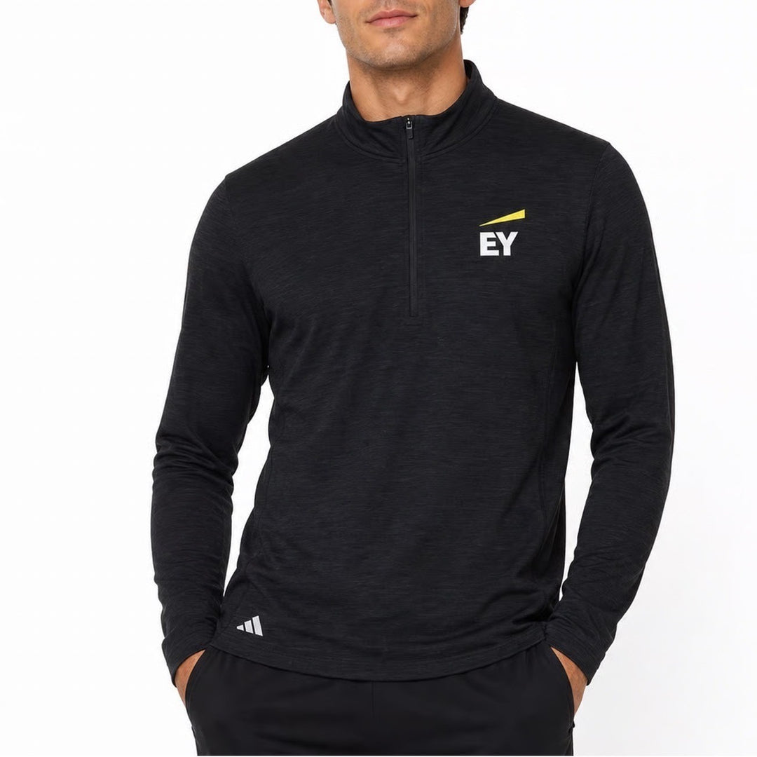 Adidas Mens Black Quarter Zip Pullover EY Logo Space Dye Athletic Top Size M
