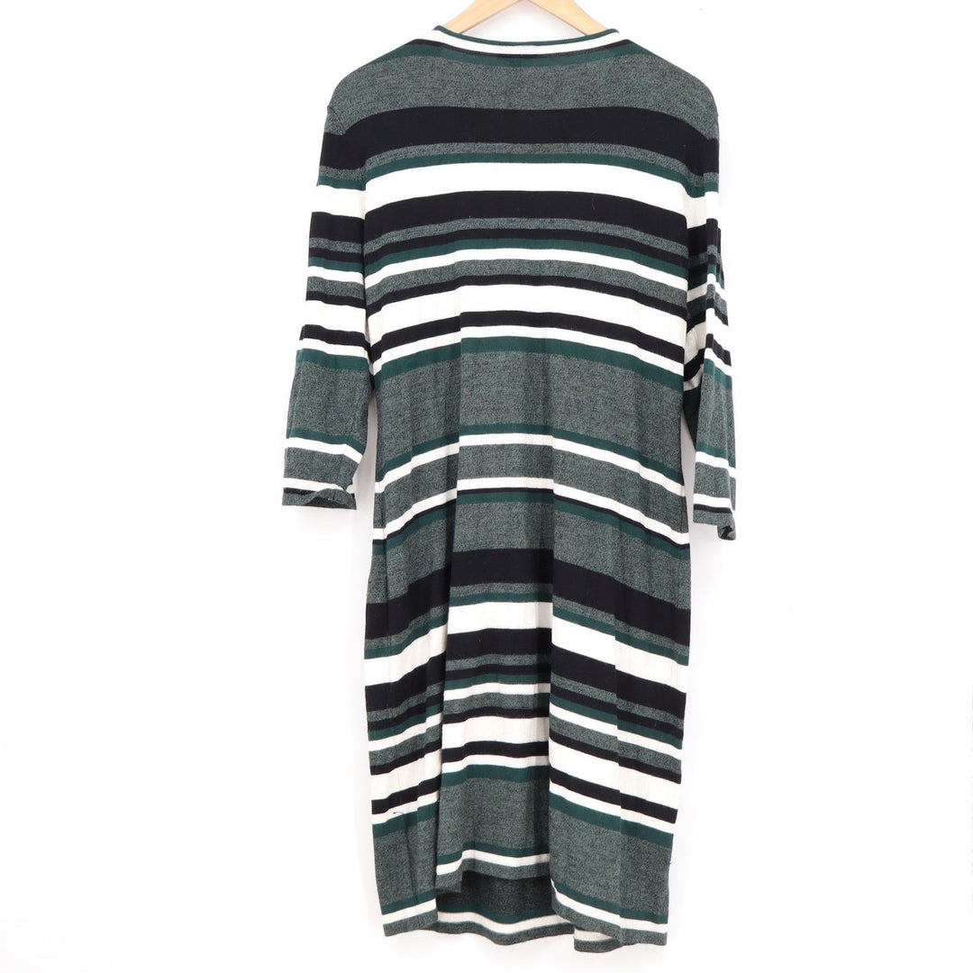 Allison Brittney Green Striped Quarter Zip 3/4 Sleeve Knit Midi Dress Large