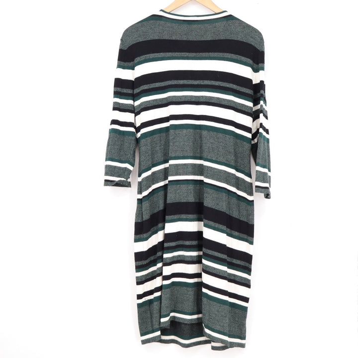 Allison Brittney Green Striped Quarter Zip 3/4 Sleeve Knit Midi Dress Large