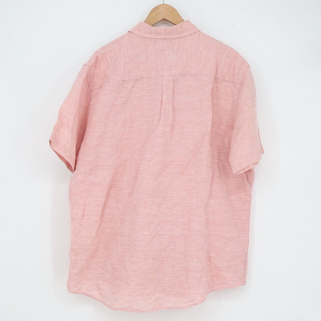 Chaps Mens XL Pink Linen Cotton Short Sleeve Button Down Shirt Casual Summer