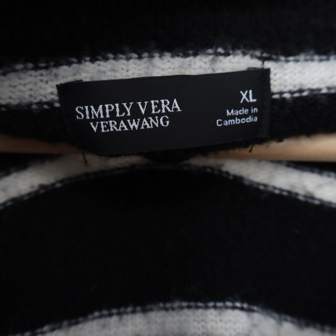 Simply Vera Vera Wang Black White Striped Polo Collar Sweater XL Cashmere Blend