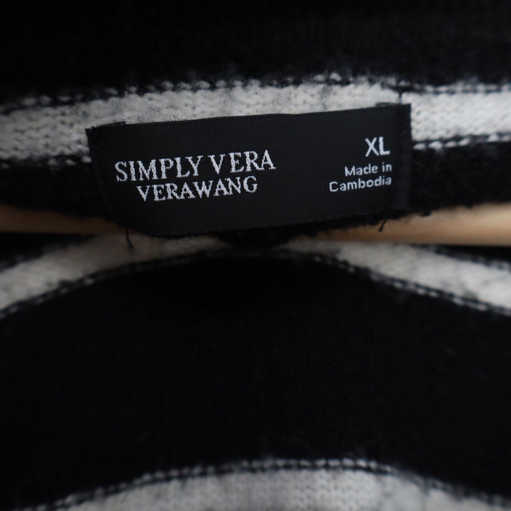 Simply Vera Vera Wang Black White Striped Polo Collar Sweater XL Cashmere Blend