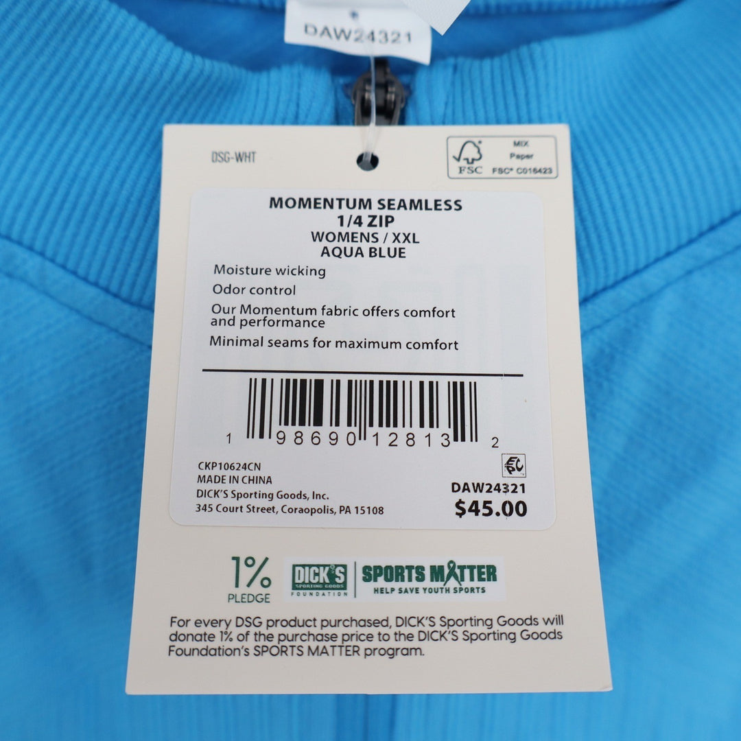 DSG Momentum Seamless 1/4 Zip Pullover Aqua Blue Womens XXL