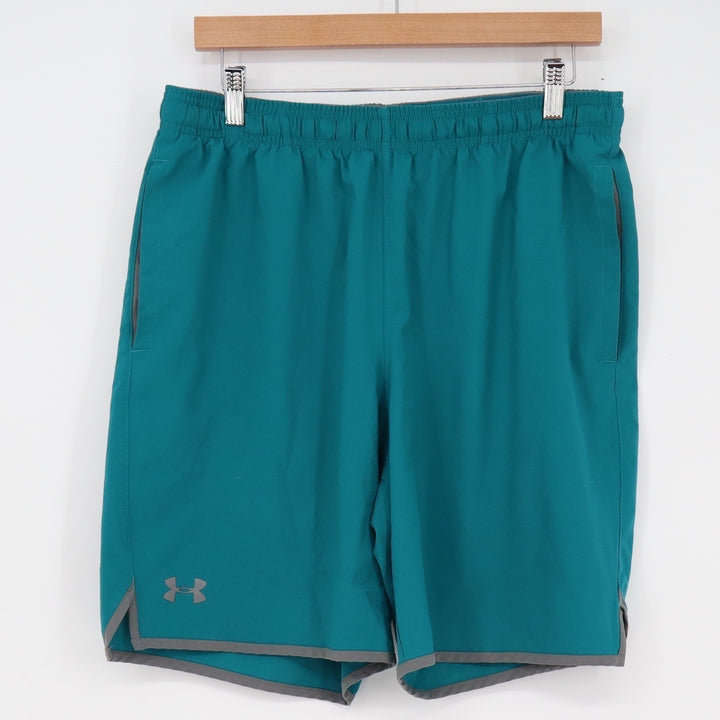 Under Armour Mens Teal Green Athletic Shorts Loose Fit Grey Trim Size Large