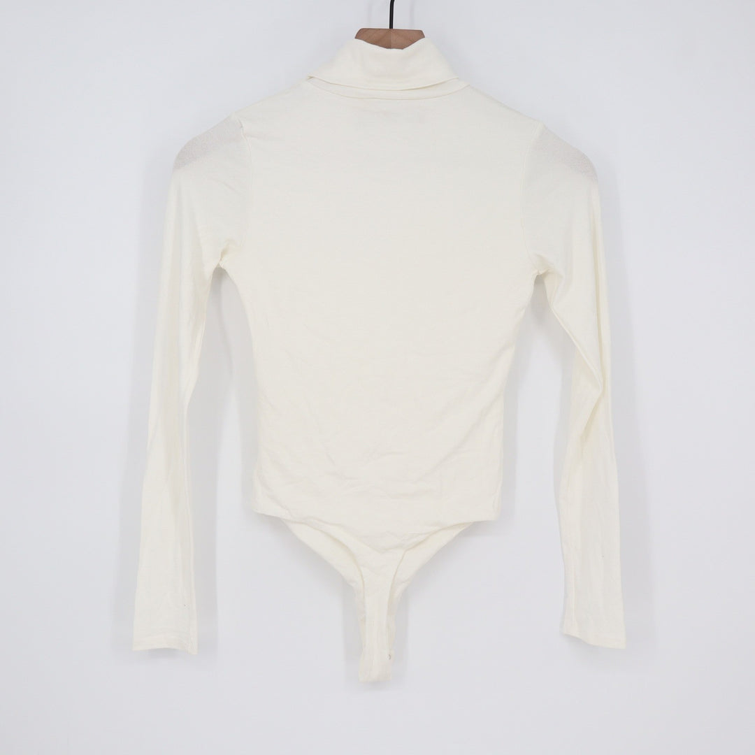 Naked Wardrobe White Turtleneck Bodysuit Long Sleeve Womens Small