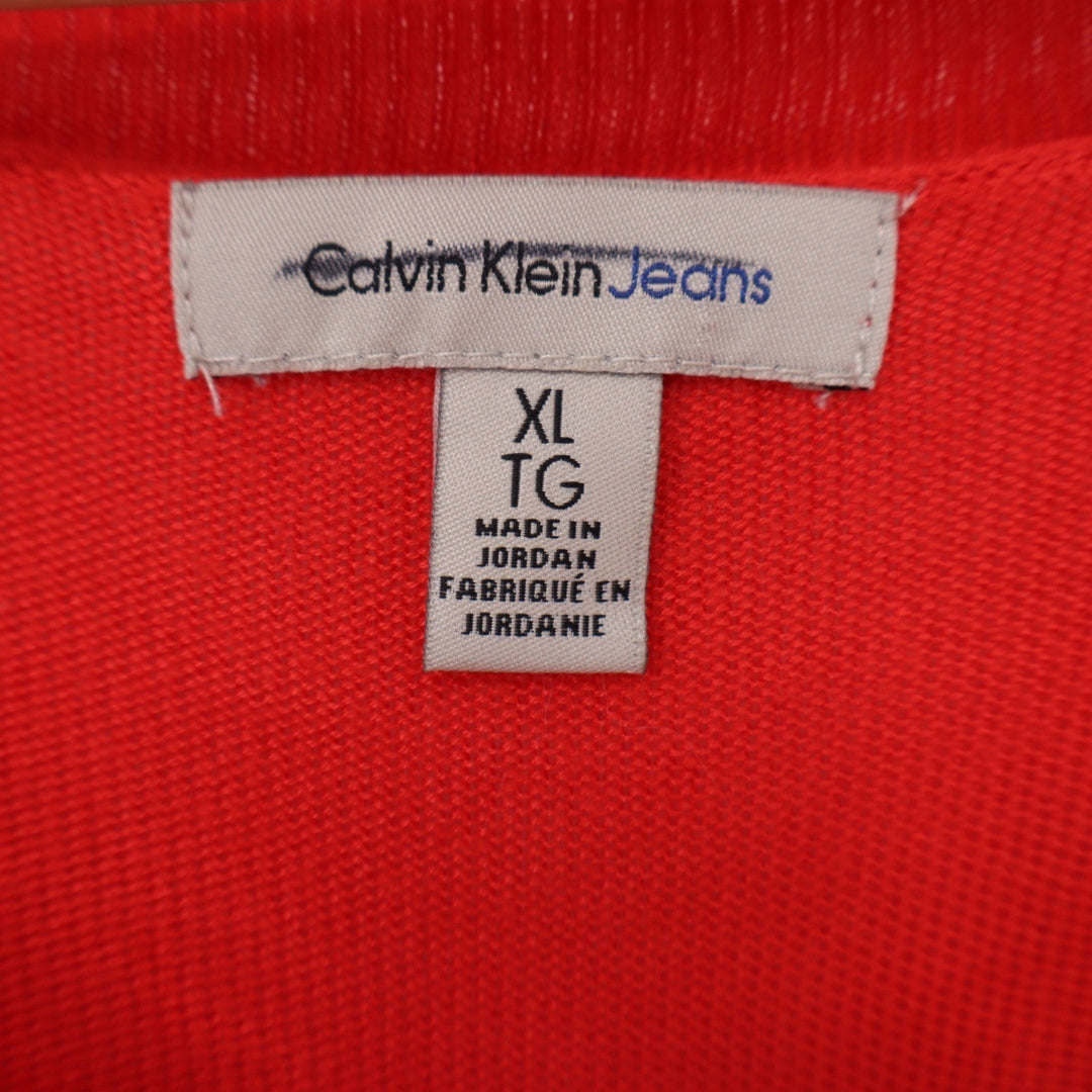 Calvin Klein Jeans Womens XL Red Graphic CK Logo Rayon Knit Pullover Sweater