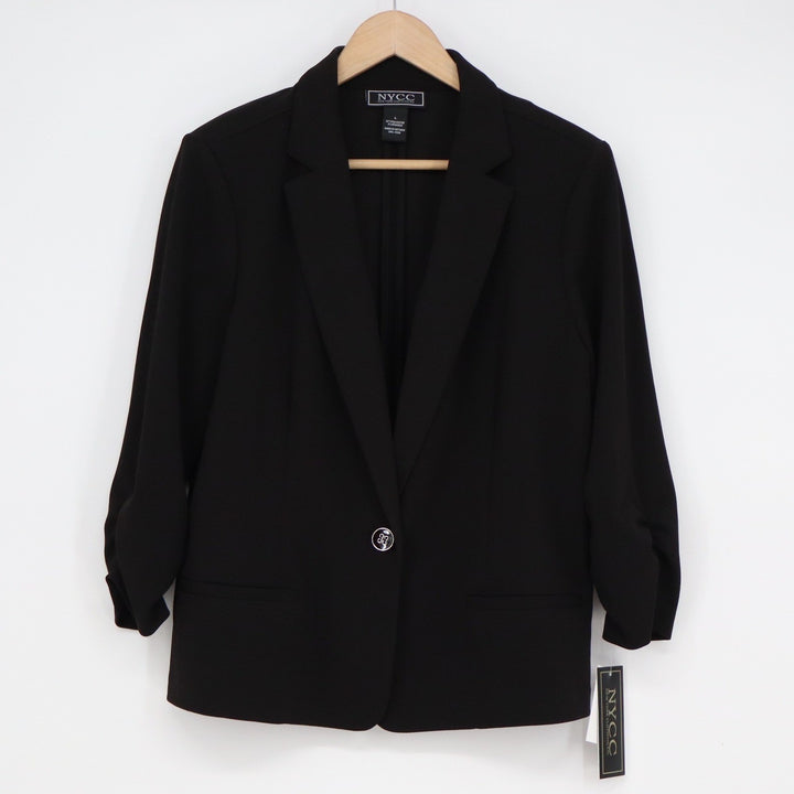 NYCC New York Clothing Co Black Ruched 3/4 Sleeve Blazer Jacket 59373 L