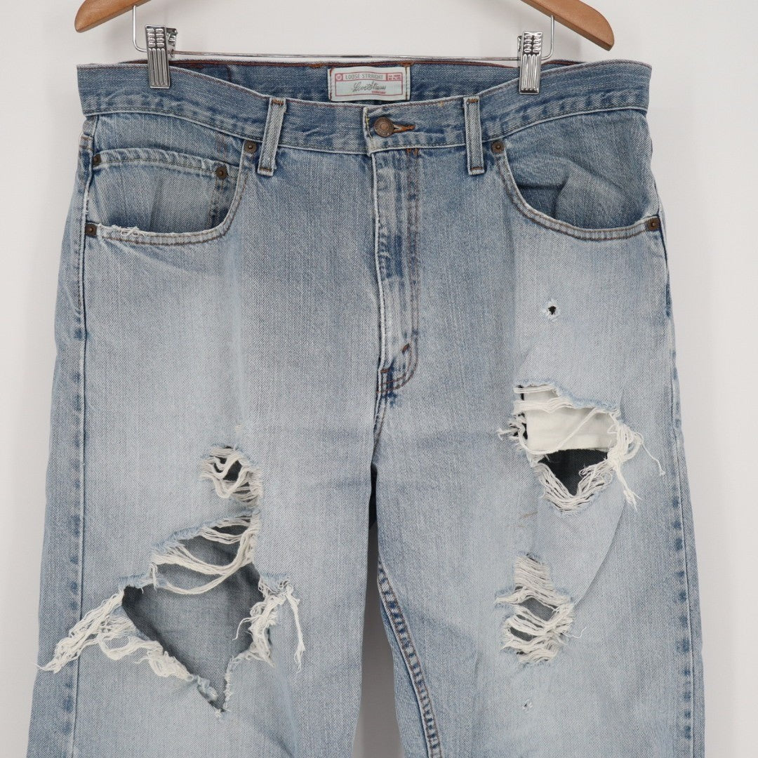 Signature by Levi Strauss Jeans Women 34x32 Blue Denim Distressed Loose Straight