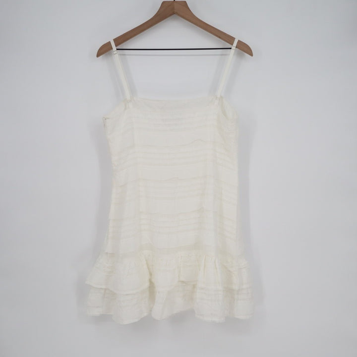 Lulus Emele Mini Dress Women Large White Stretch Textured Tiered Spaghetti Strap