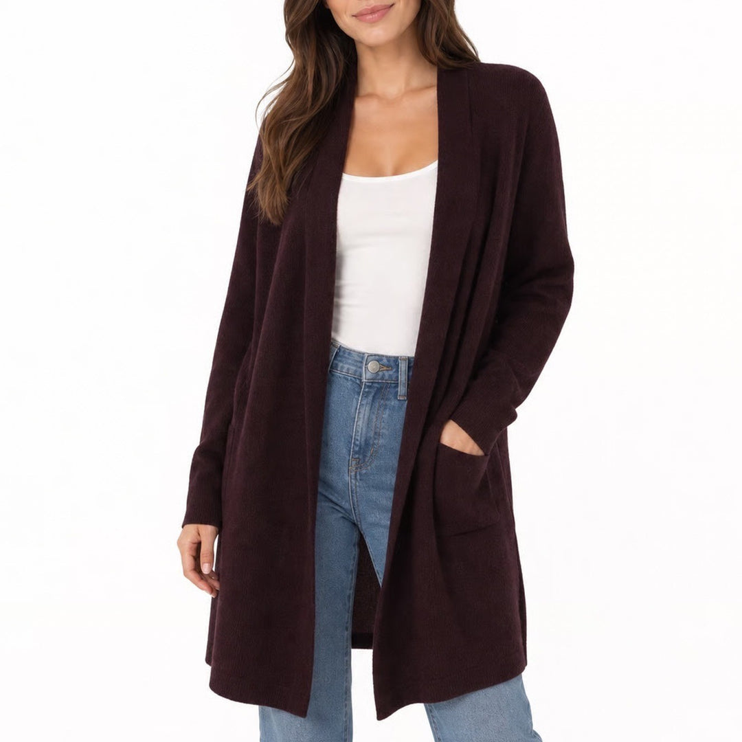 Leith Womens Burgundy Ribbed Longline Open Front Cardigan Sweater Side Slits S