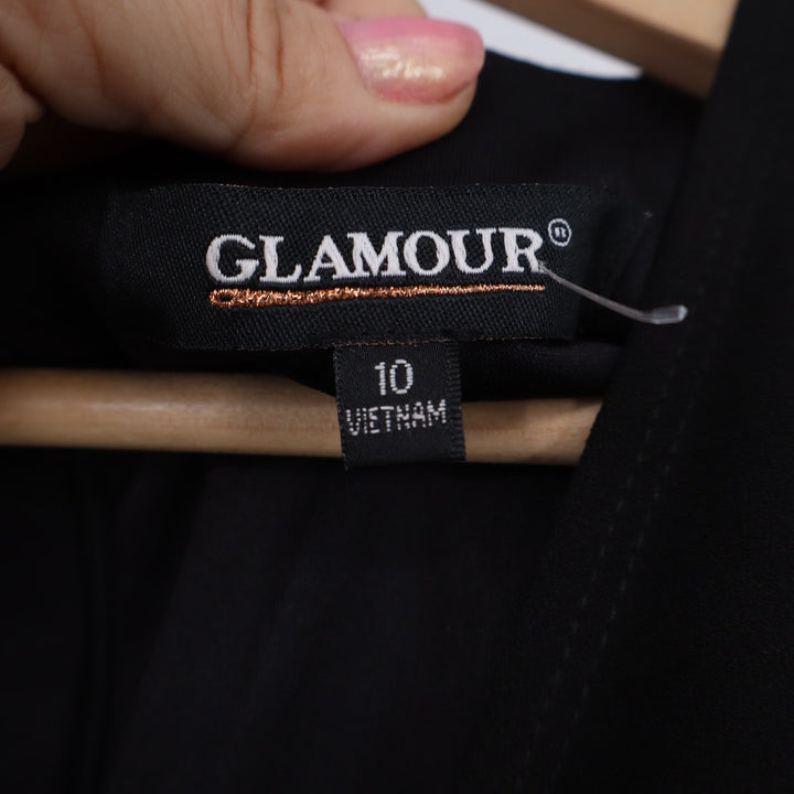 Glamour Dress Women's 10 Sheath Black Faux Wrap Flutter Sleeve New