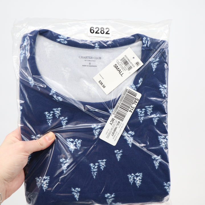 Charter Club Intimates Womens Small Navy Blue Pine Tree Soft Knit Sleep Shirt