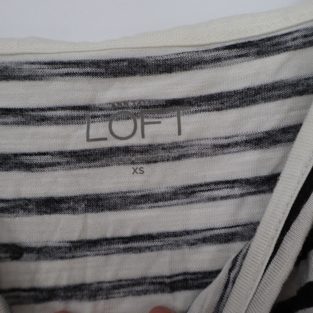 Ann Taylor LOFT Striped Camisole Tank Top Black White XS Adjustable Straps
