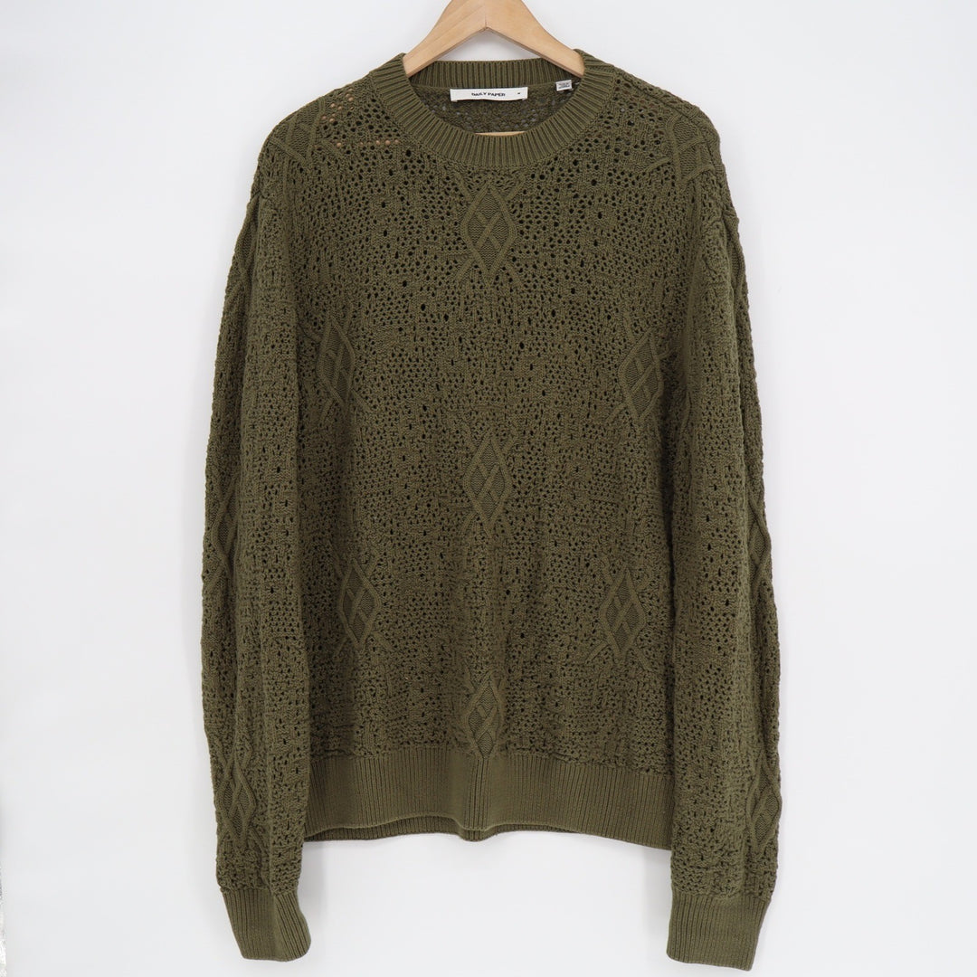 Daily Paper Mens Olive Green Diamond Open Knit Cotton Sweater Size M DVC 071