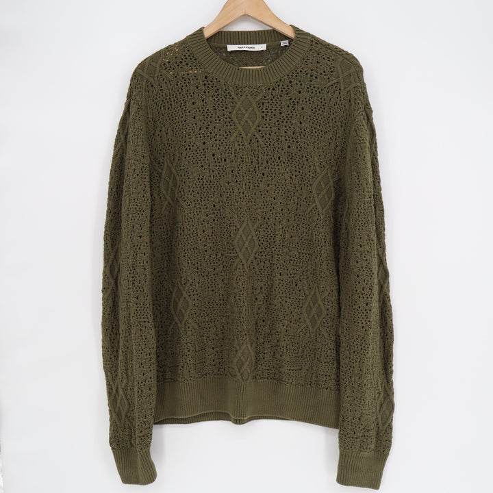 Daily Paper Mens Olive Green Diamond Open Knit Cotton Sweater Size M DVC 071