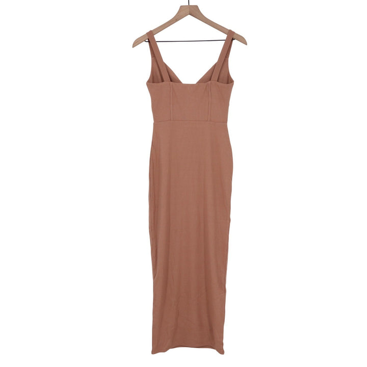 Naked Wardrobe Ribbed Corset Midi Dress Terracotta Brown NW-D2420 Large