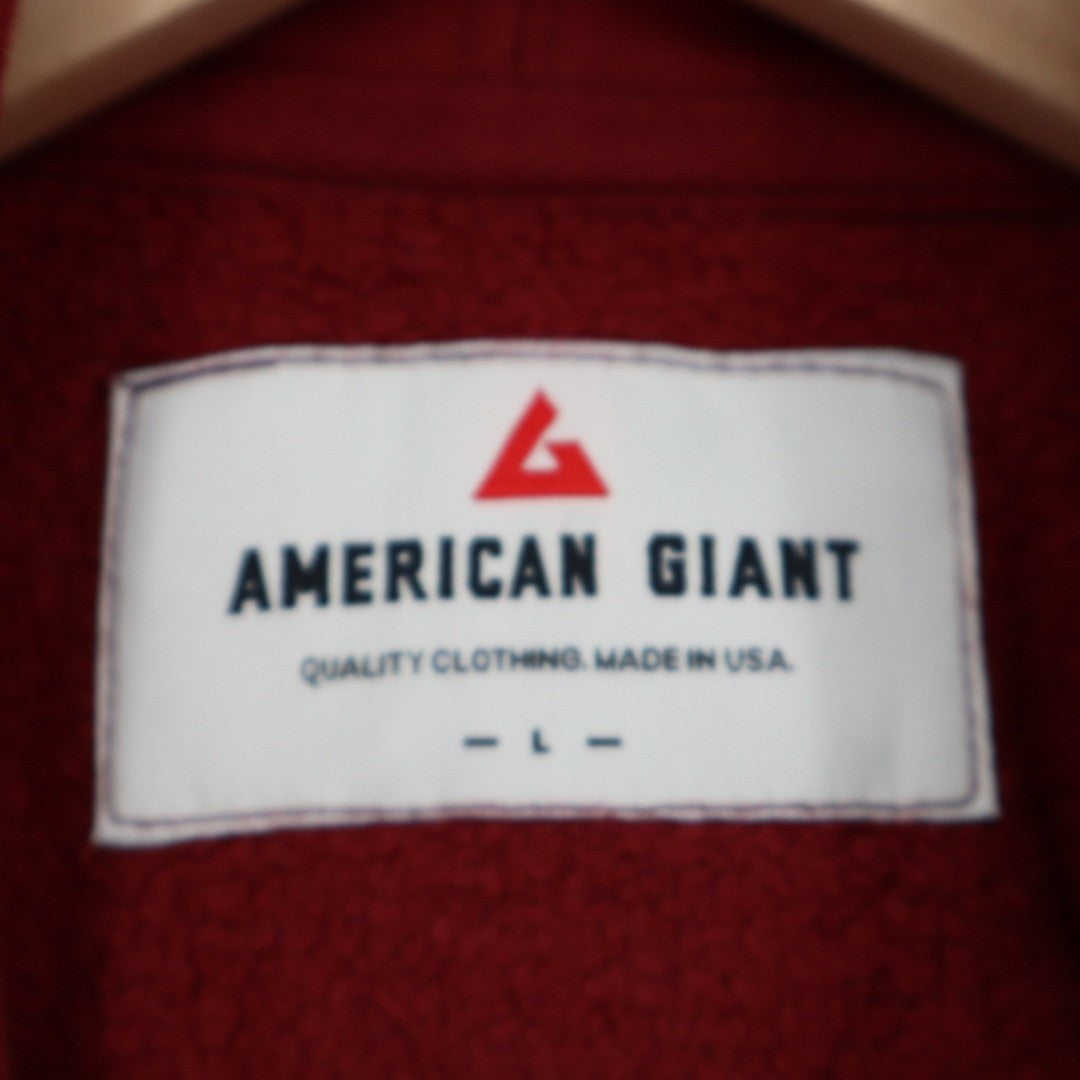 American Giant Hoodie Womens Large Red Fleece Lined Kangaroo Pocket Full Zip