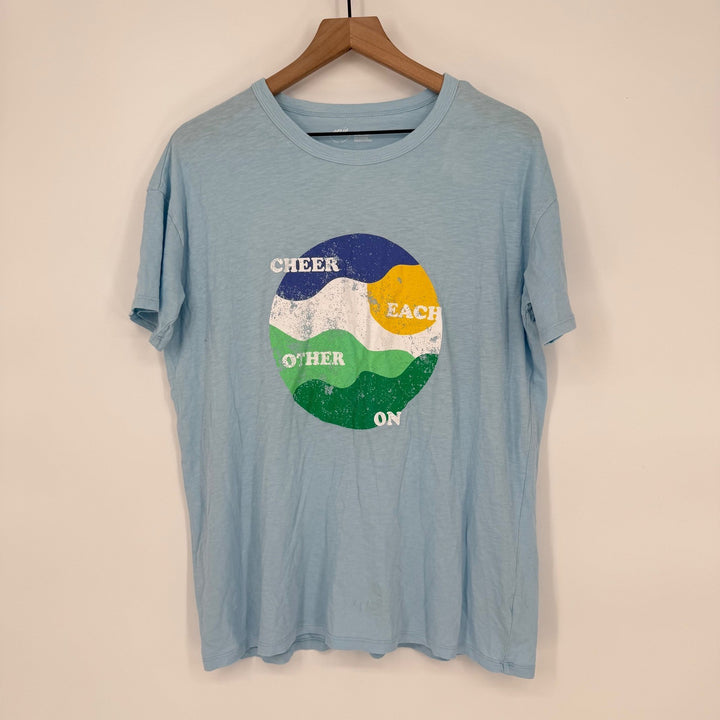 Aerie Graphic T Shirt Cheer Each Other On Blue Short Sleeve Casual Top S