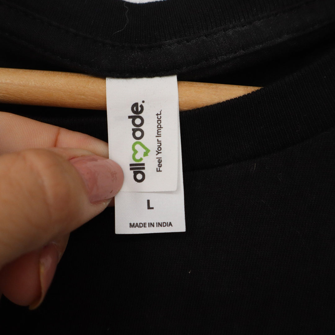 Allmade Mens Large Black Organic Cotton Serve Operations Graphic Tee Shirt Logo