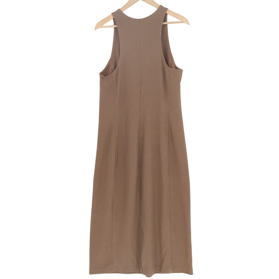 Athleta Midi Shift Dress Women Large Brown Ribbed Round Neck Sleeveless Pullover