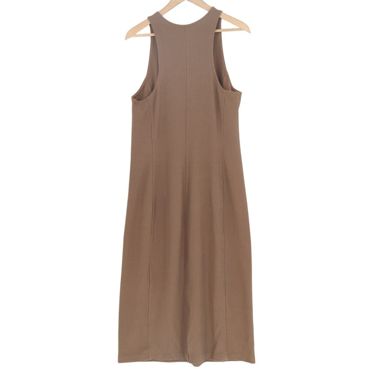 Athleta Midi Shift Dress Women Large Brown Ribbed Round Neck Sleeveless Pullover