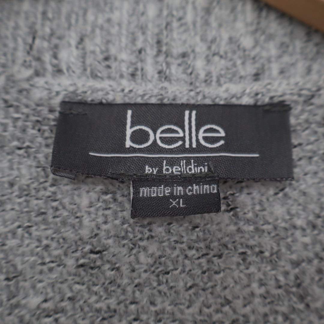 Belle by Belldini Cardigan Sweater Womens XL Gray White Striped Long Sleeve