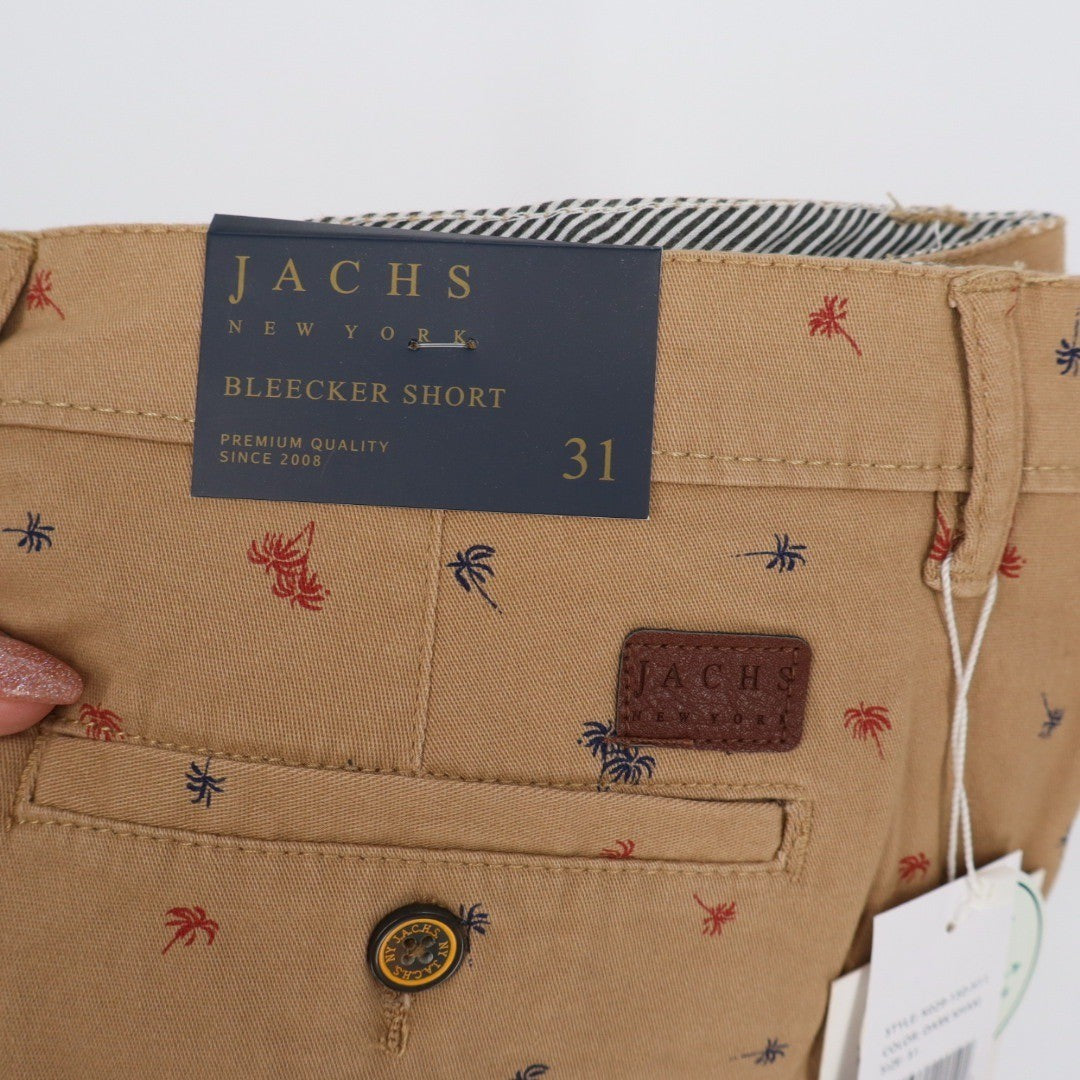 Jachs NY Bleecker Short Palm Tree Print Khaki Mens Size 31 Flat Front Shorts