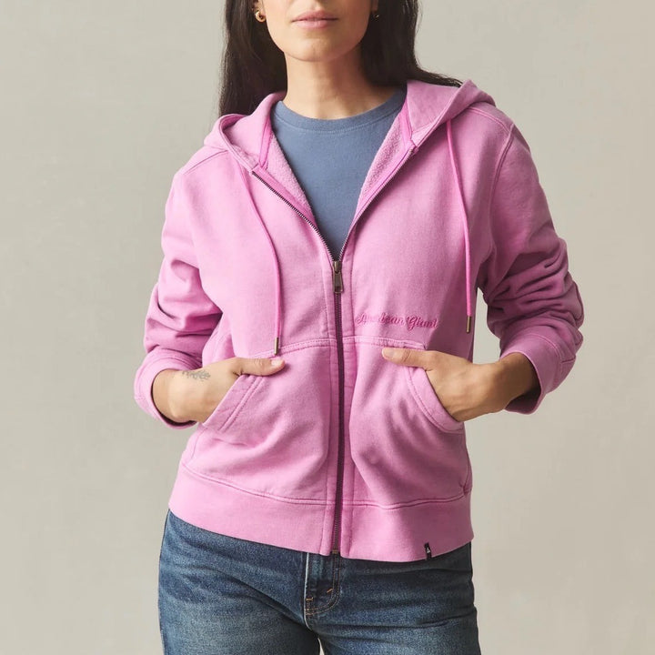American Giant Hoodie Womens Small Pink Logo Fleece Lined Soft Cotton Full Zip