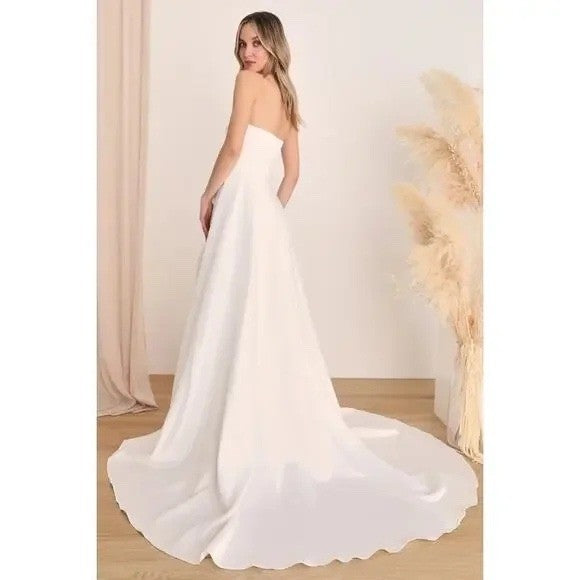 Lulus Lifetime of Love White Satin Strapless A-Line Gown Size 6