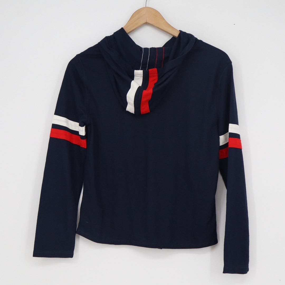 Tommy Hilfiger Girls Navy Blue Tie Front Hoodie Heart Logo Stripe L 12/14