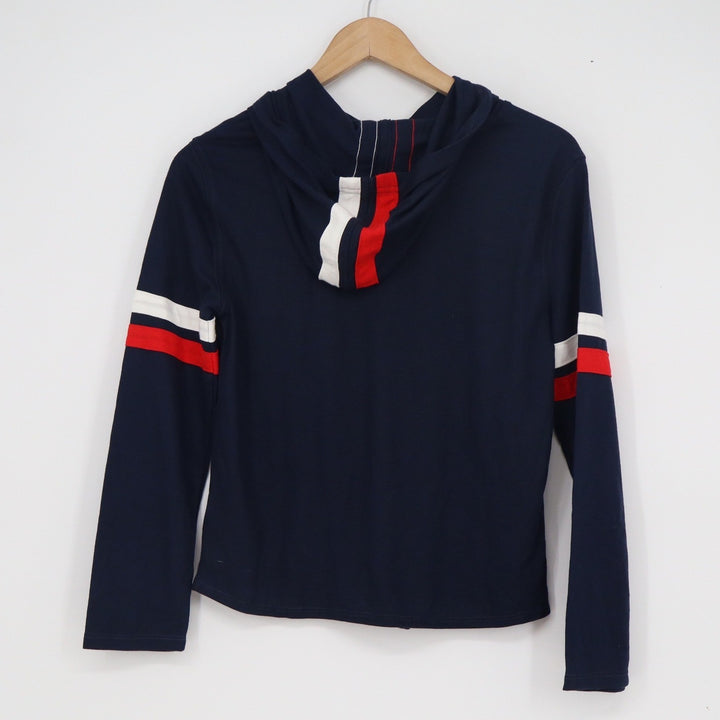 Tommy Hilfiger Girls Navy Blue Tie Front Hoodie Heart Logo Stripe L 12/14