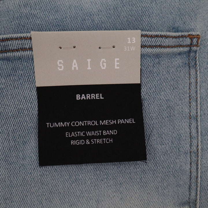 Saige Barrel Jeans Light Wash Floral Eyelet Embroidered Tummy Control 13/31 NEW